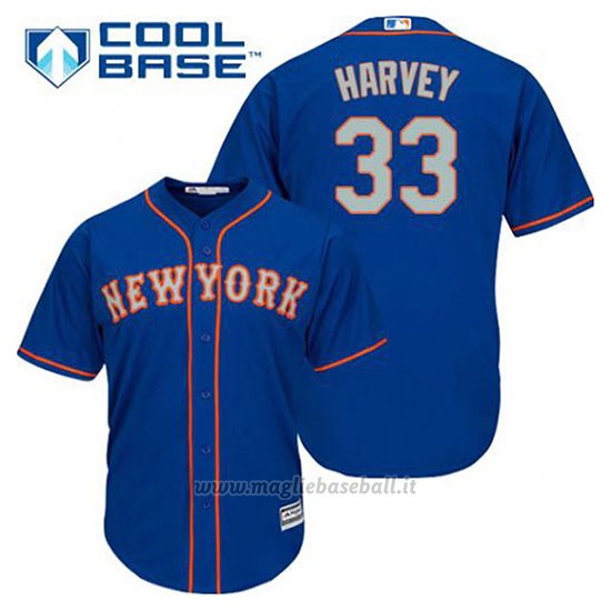 Maglia Baseball Uomo New York Mets Matt Harvey 33 Blu Alterner 1ªCool Base